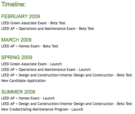 LEED 2009 Timeline